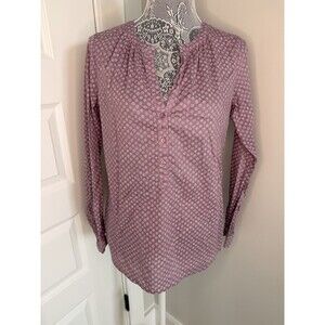 Ann Taylor Loft Soft Lilac Patterned Lightweight Cotton Long Sleeve Blouse